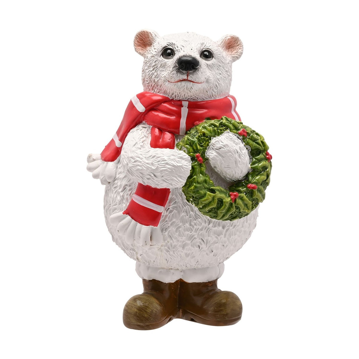 Blizzard Polar Bear Resin Decoration with Wreath - White