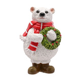 Blizzard Polar Bear Resin Decoration with Wreath - White