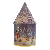 Christmas Snowman Forest LED Round House Lantern 21cm - Blue