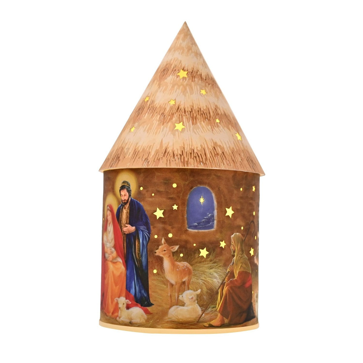The Nativity Round House Plastic LED Lantern with Stars