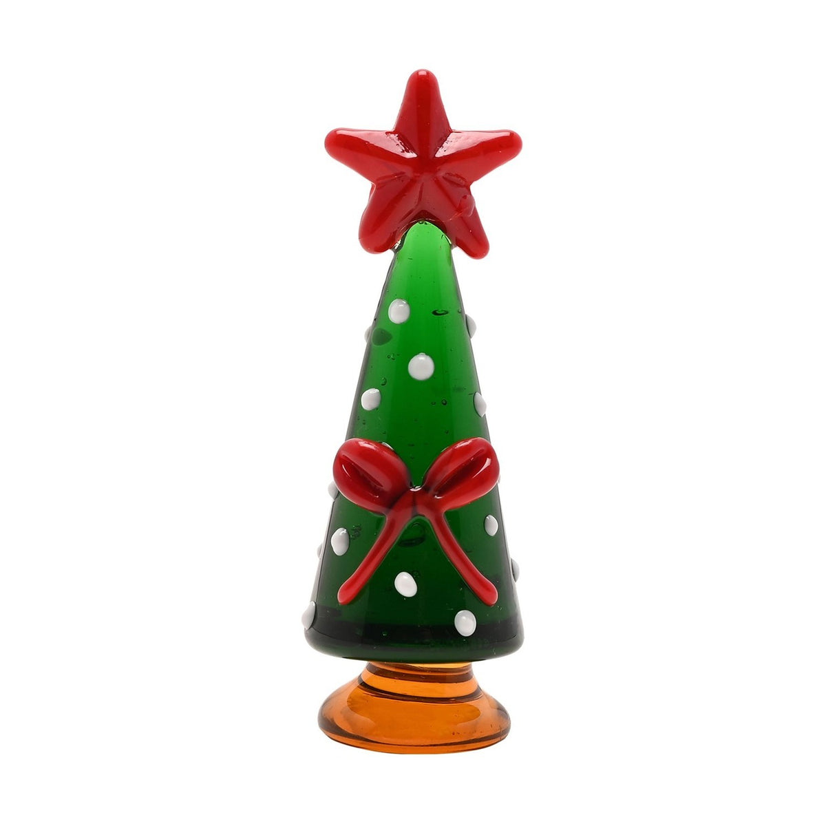 Miniature Christmas Tree Ceramic Ornament with Bow - Emerald
