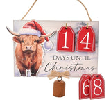 Highland Cow Countdown to Christmas Plaque - White & Red