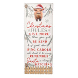 Highland Cow in Santa Hat Christmas Rules Plaque - White