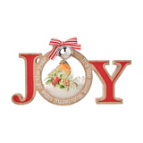 Joy Robin Wooden Mantle Plaque with Ribbon Bow - Red & Brown