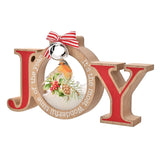 Joy Robin Wooden Mantle Plaque with Ribbon Bow - Red & Brown
