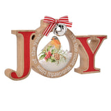 Joy Robin Wooden Mantle Plaque with Ribbon Bow - Red & Brown