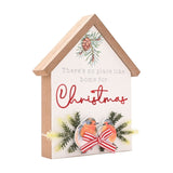 Christmas Robin House Wooden Plaque with Ribbon Bow - White