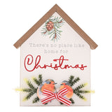 Christmas Robin House Wooden Plaque with Ribbon Bow - White
