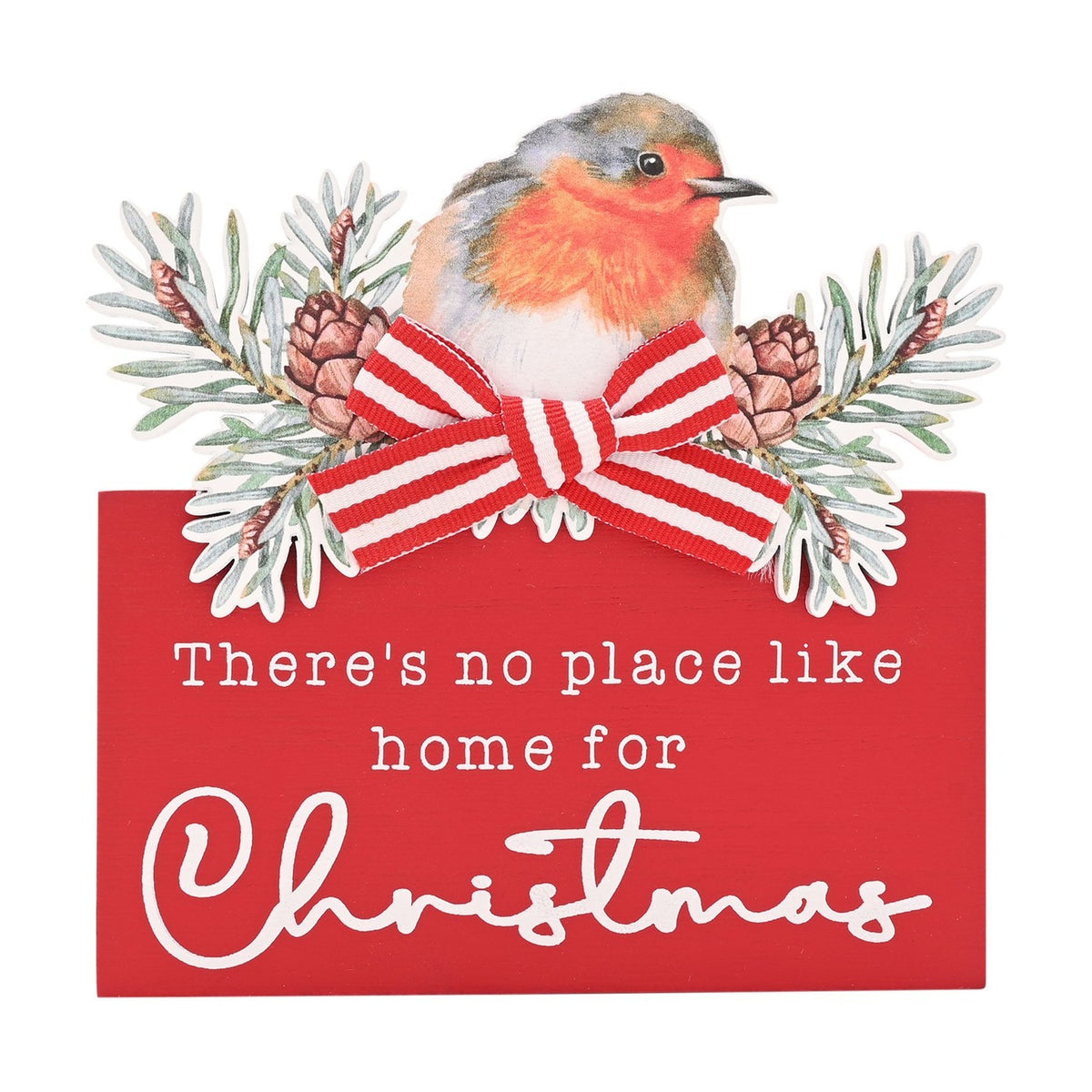 'No Place Like Home for Christmas' Robin Mantle Plaque - Red