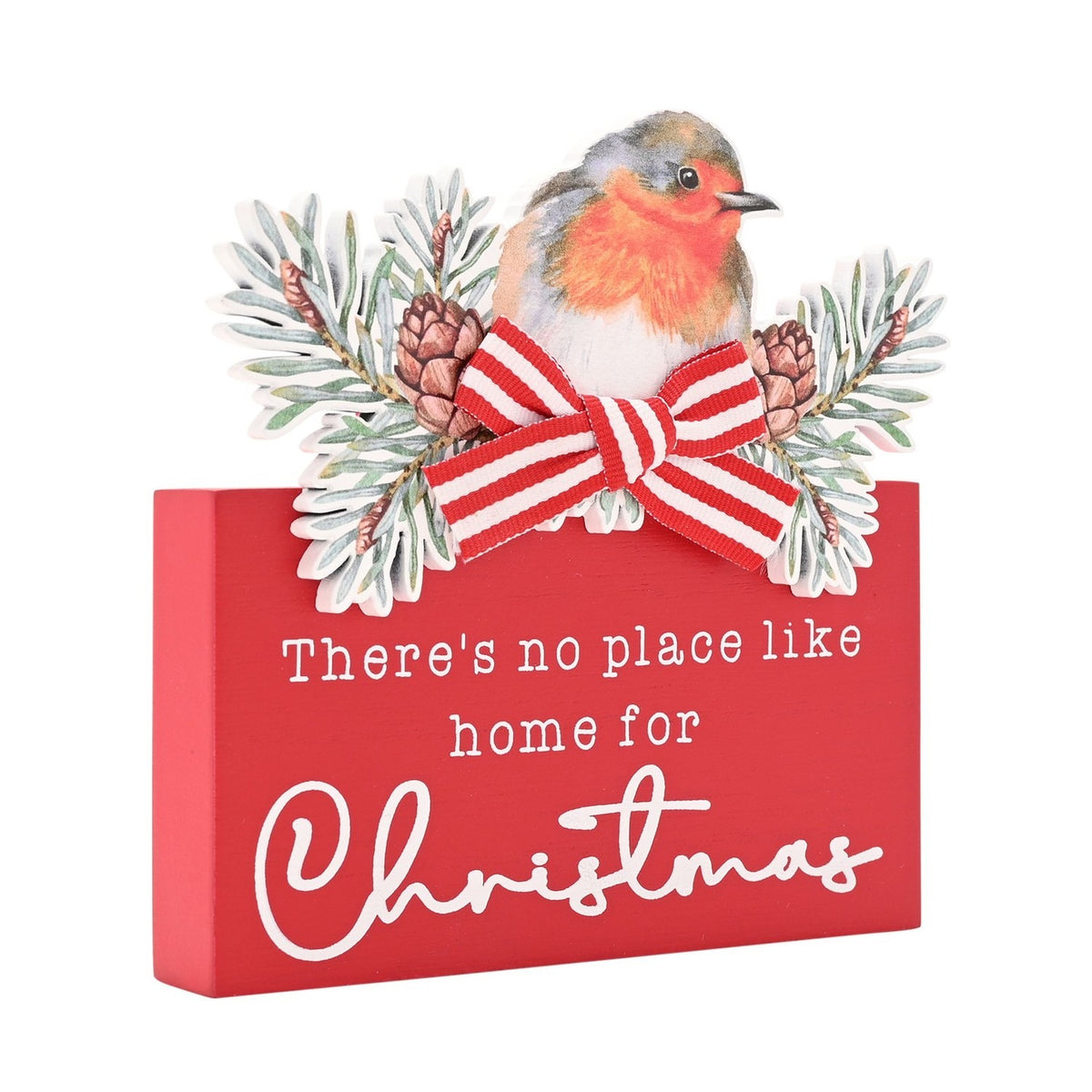 'No Place Like Home for Christmas' Robin Mantle Plaque - Red