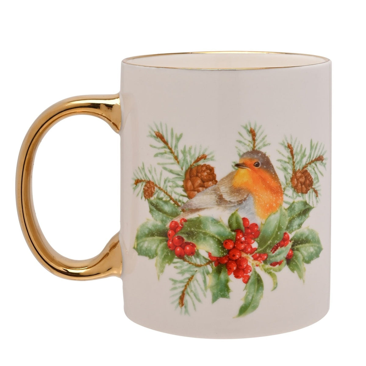 Robin Mug with Electroplated Handle and Rim - White & Gold
