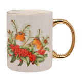 Robins Porcelain Mug with Gilt Handle and Rim - White & Gold