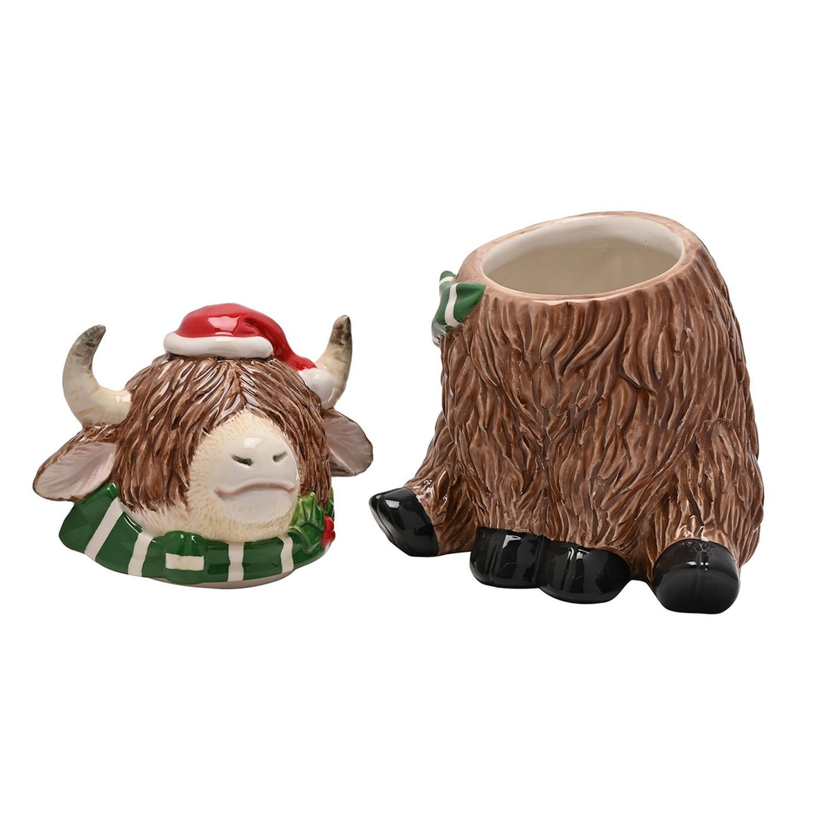 Christmas Highland Cow Ceramic Biscuit Barrel 24.5cm - Brown