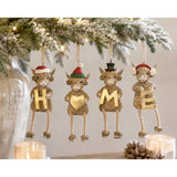 Set of 4 'Home' Highland Cow Christmas Decorations - Brown