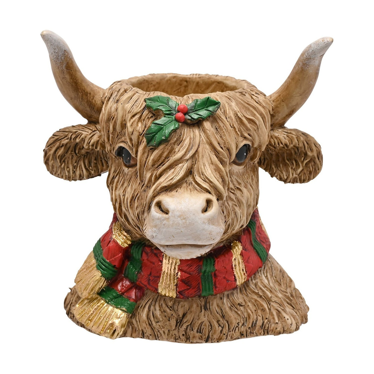 Christmas Highland Cow Resin Tealight Candle Holder - Brown