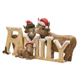 Highland Cow Family Resin Figurine with Festive Hats - Brown