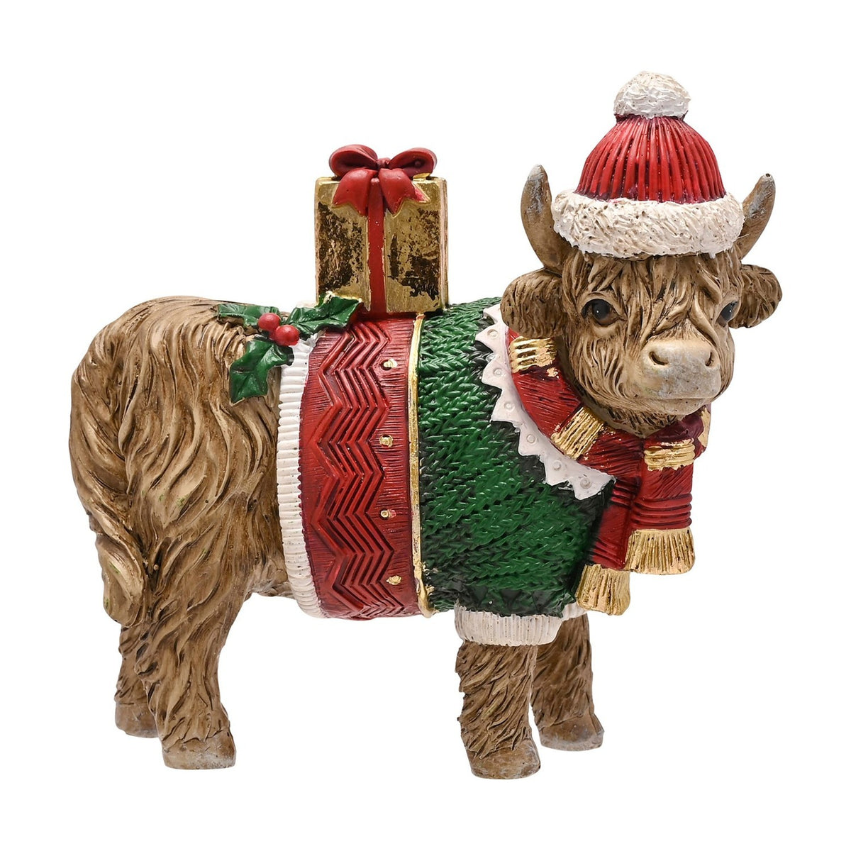 Standing Highland Cow Christmas Figurine with Jumper - Brown