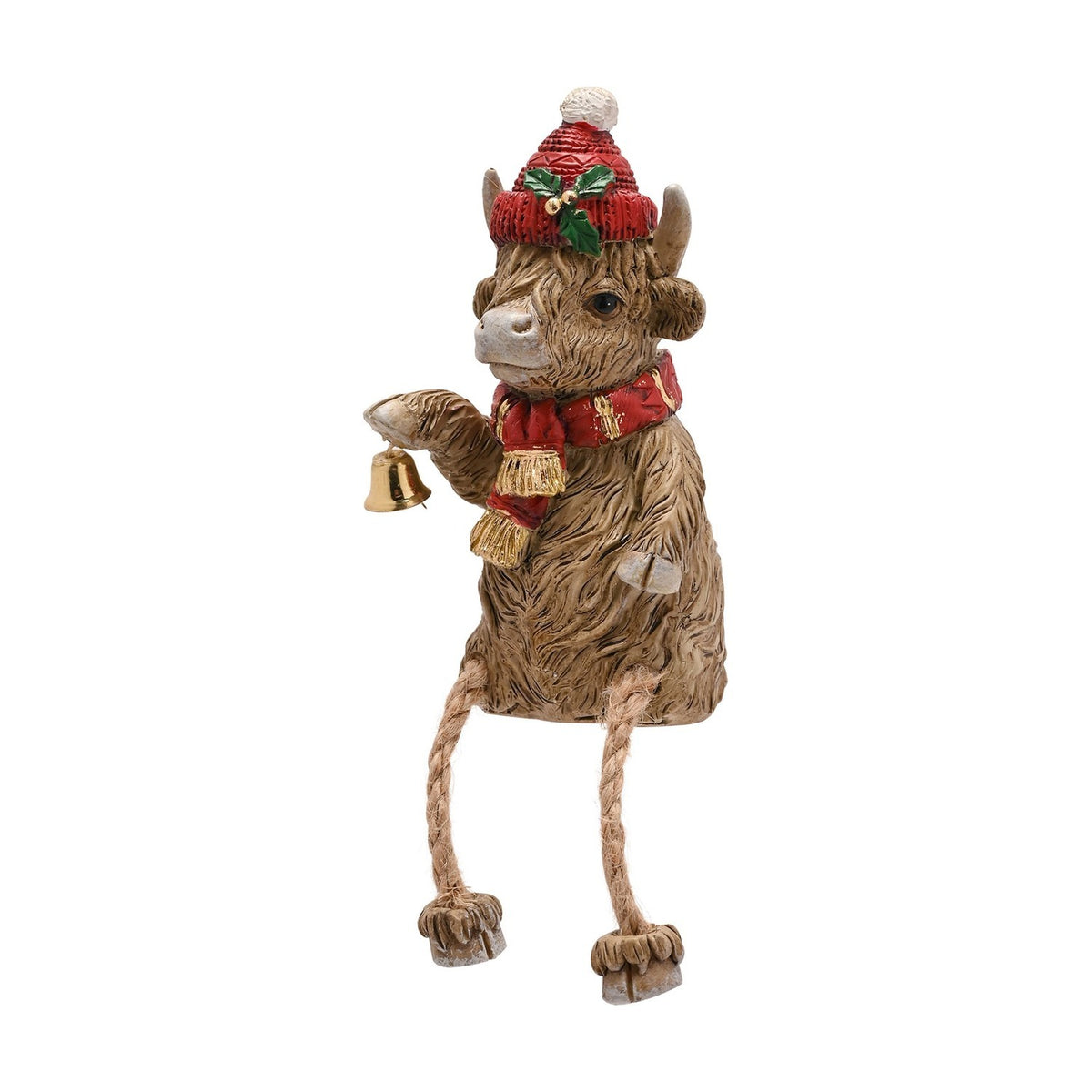 Highland Cow Christmas Figurine with Hanging Legs - Brown