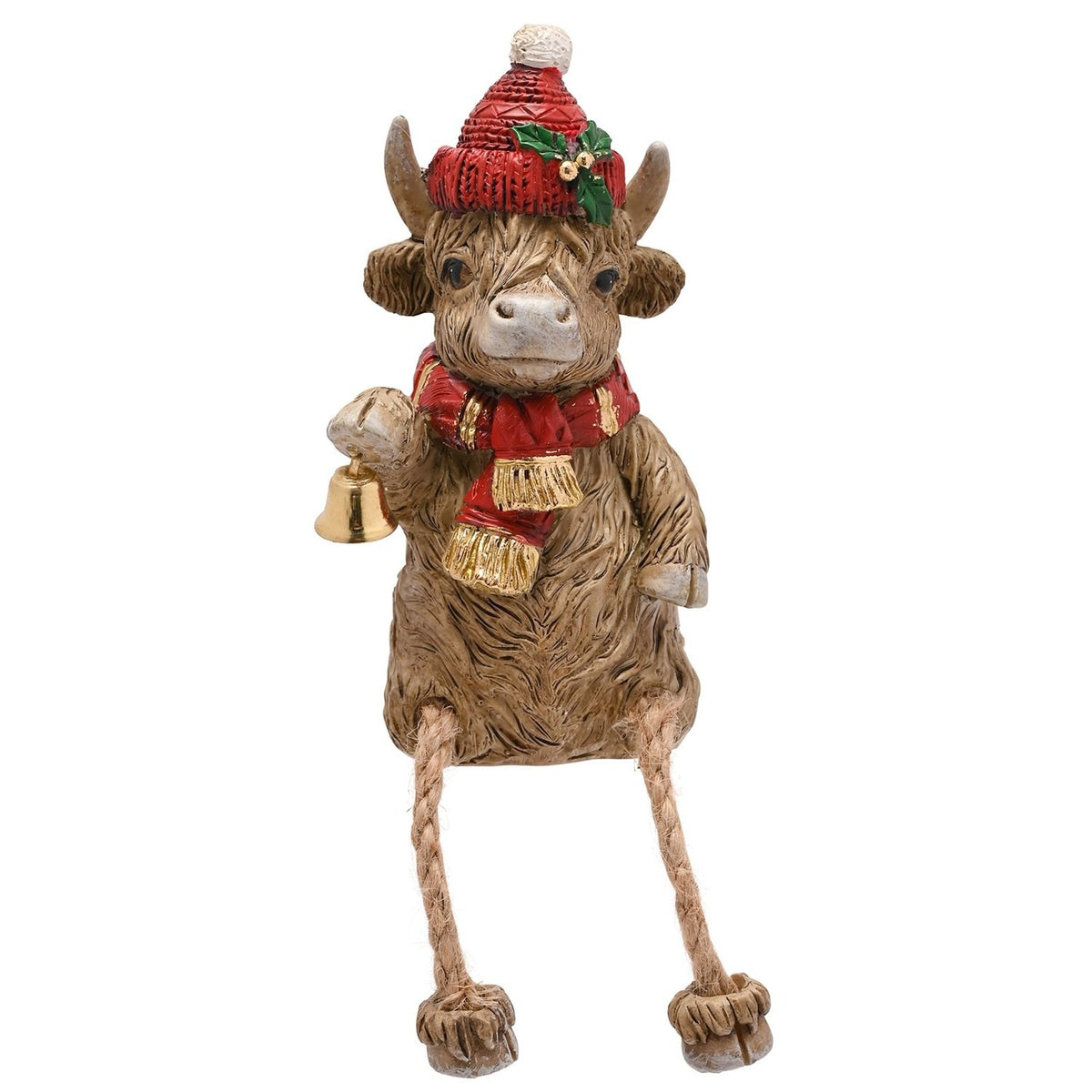 Highland Cow Christmas Figurine with Hanging Legs - Brown