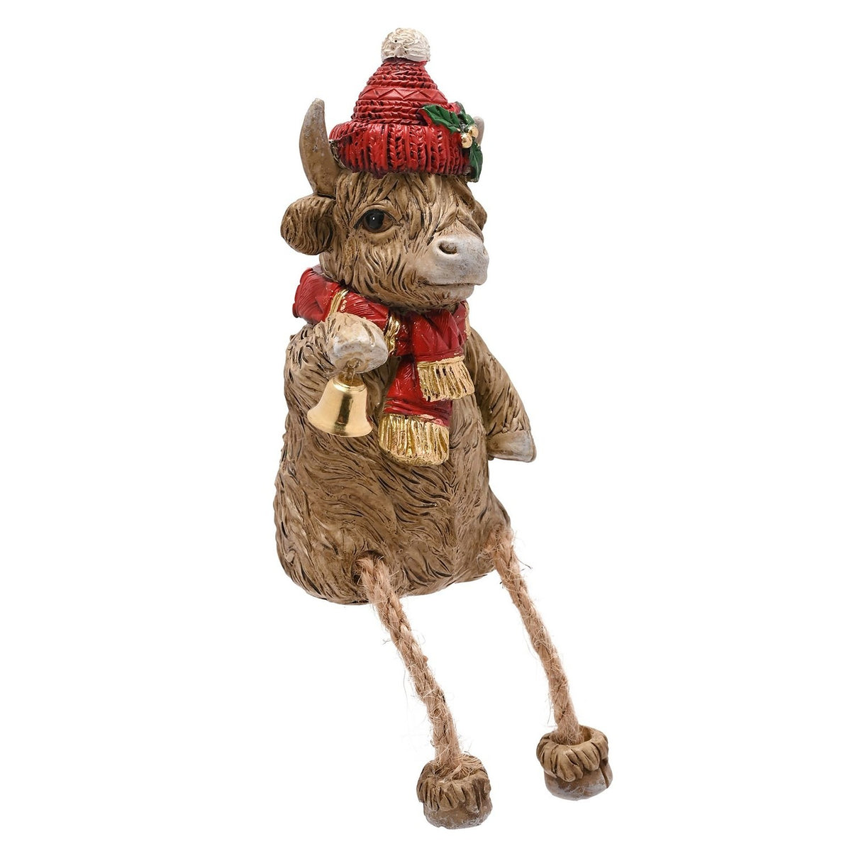 Highland Cow Christmas Figurine with Hanging Legs - Brown