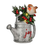Robin and Holly 'joy' Watering Can Figurine - Silver & Green