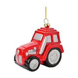 Tractor Christmas Tree Decoration with Hanging Cord - Red