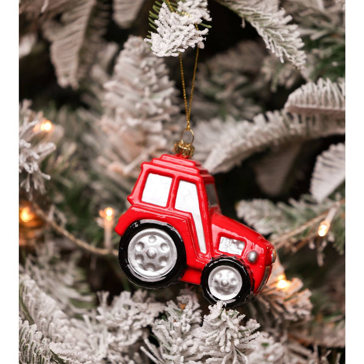 Tractor Christmas Tree Decoration with Hanging Cord - Red