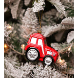 Tractor Christmas Tree Decoration with Hanging Cord - Red