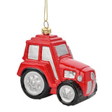 Tractor Christmas Tree Decoration with Hanging Cord - Red