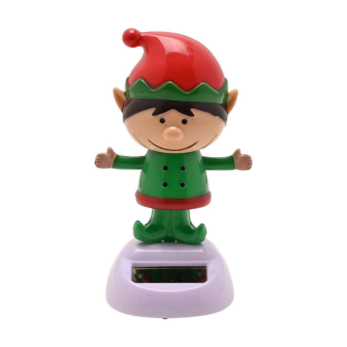 Elf Solar Bobble Head Glass Christmas Decoration - Green