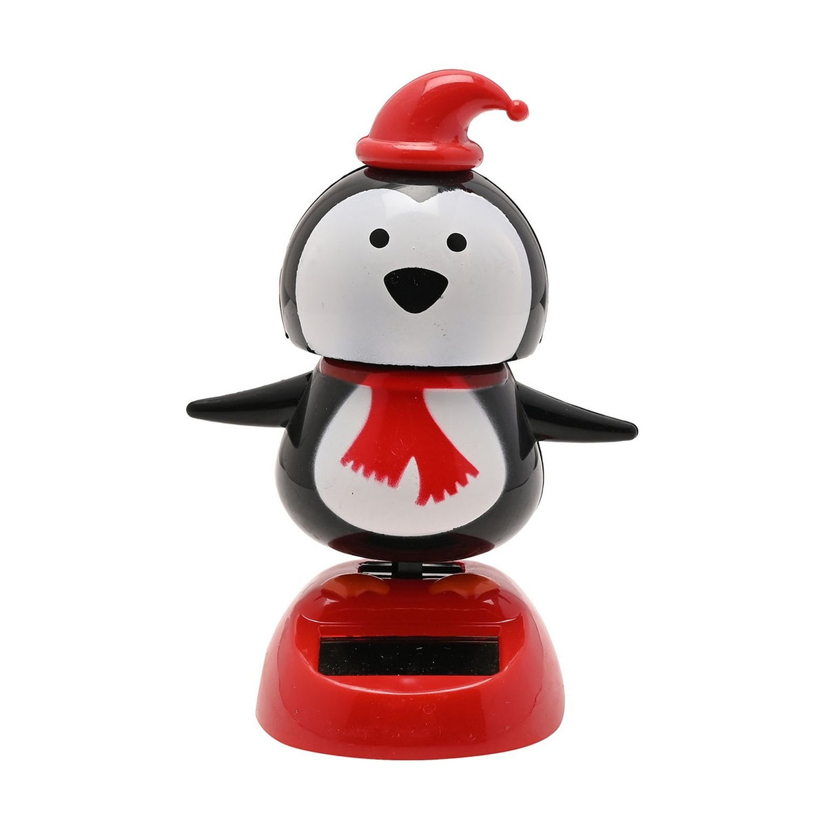 Christmas Penguin Solar Bobble Head Figurine - Black & Red