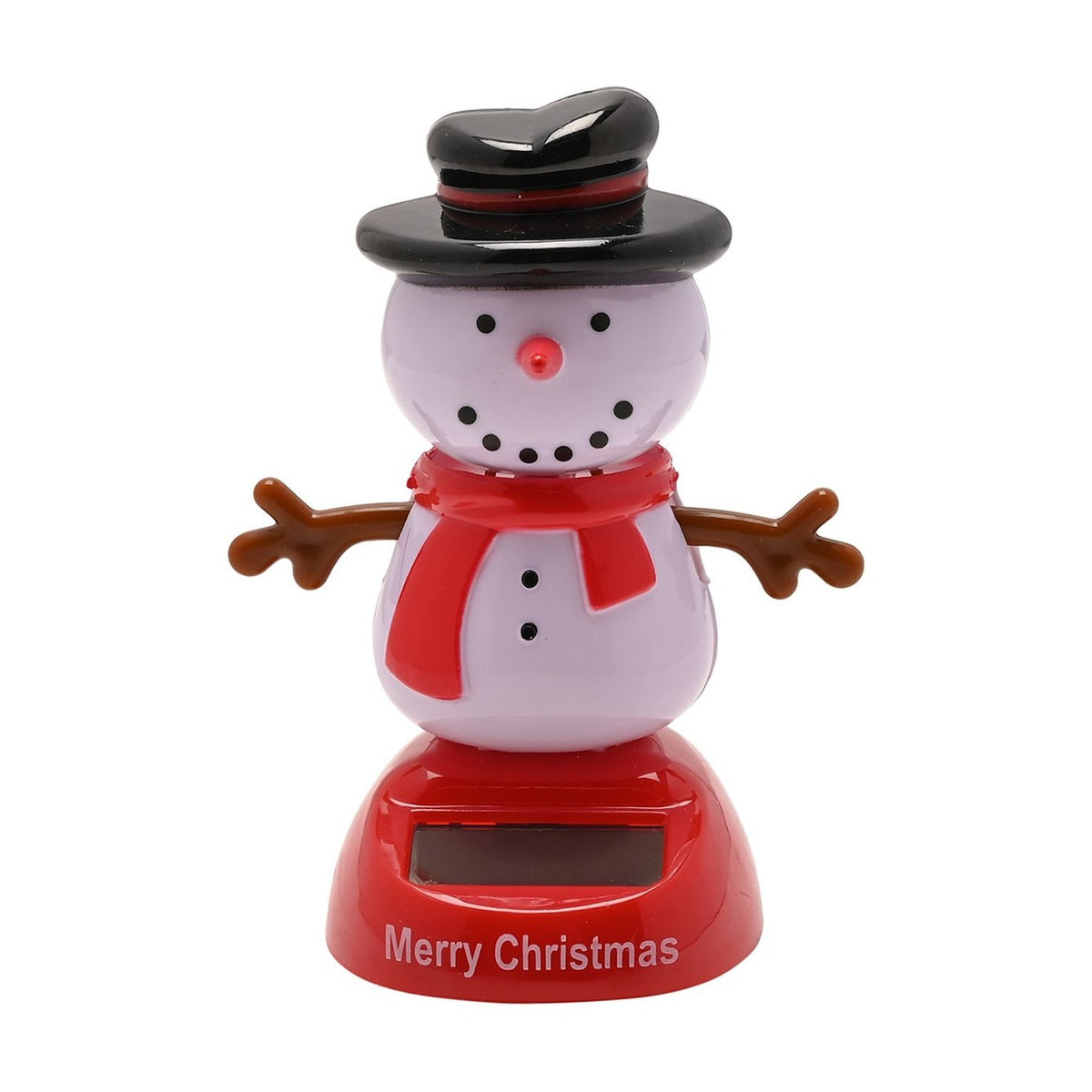 Snowman Solar Bobble Head Plastic Decoration - White & Red