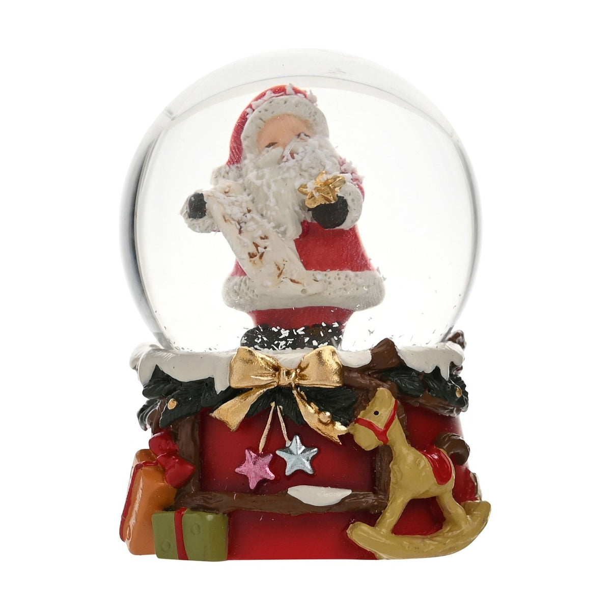 Santa with List Christmas Snow Globe 45mm - Red & White