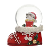 Kitten in Santa Hat Christmas Boot Snow Globe - Red & White