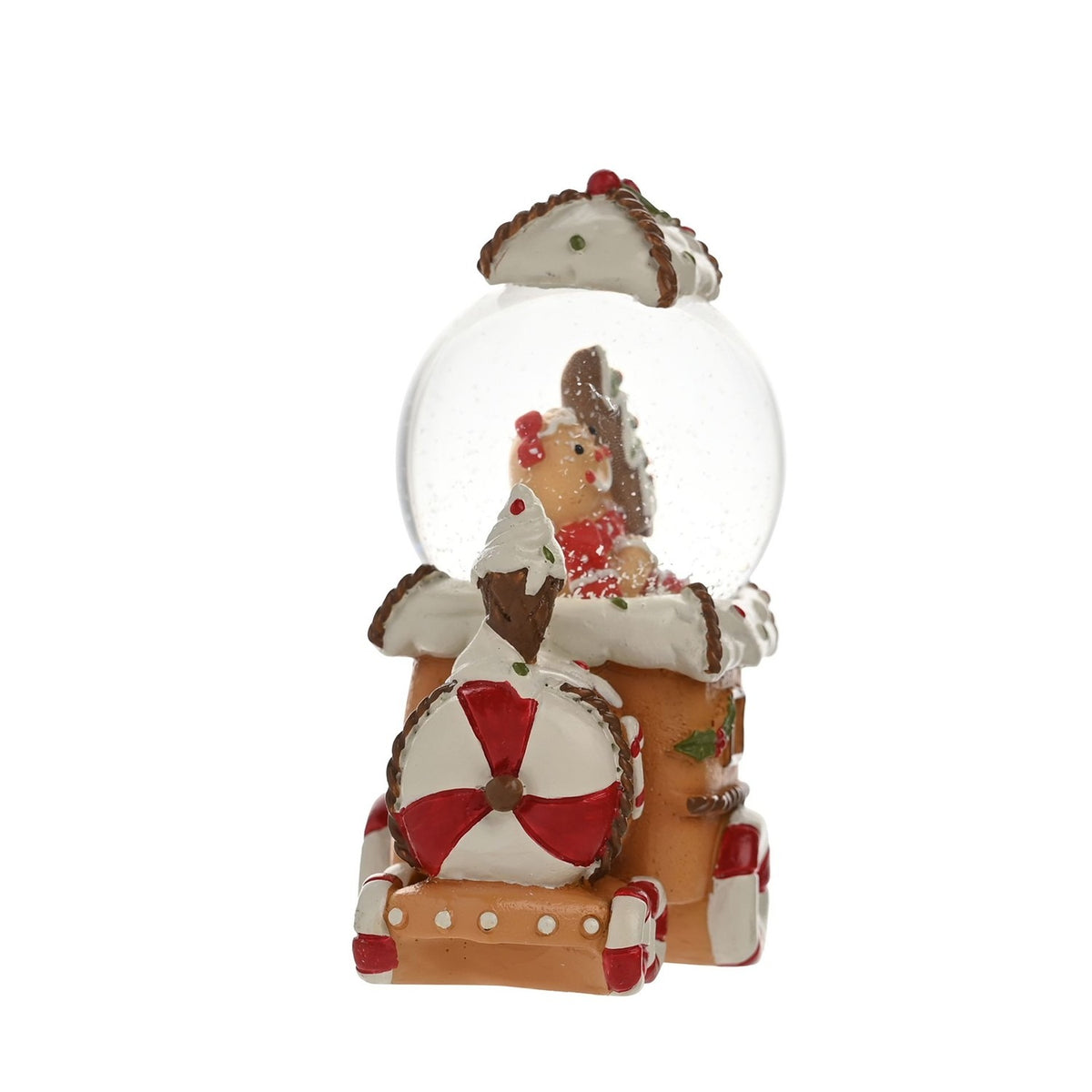 Iced Gingerbread Train Resin Snow Globe 9cm - Brown & White