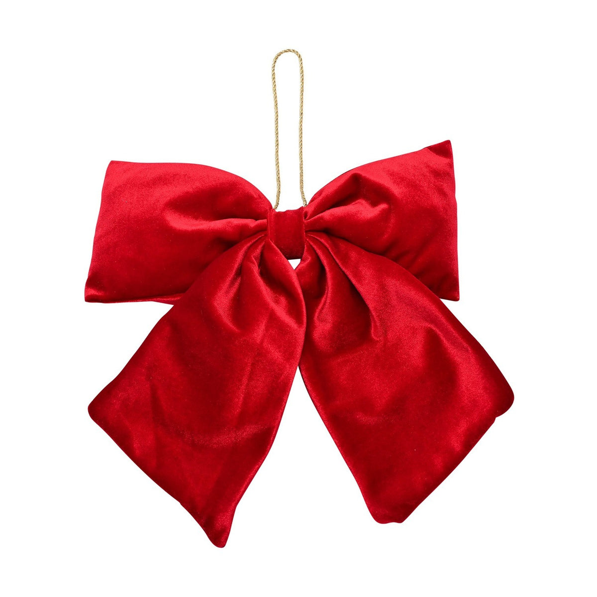 Hanging Velvet Bow Decoration with Gold Cord 31.9cm - Red