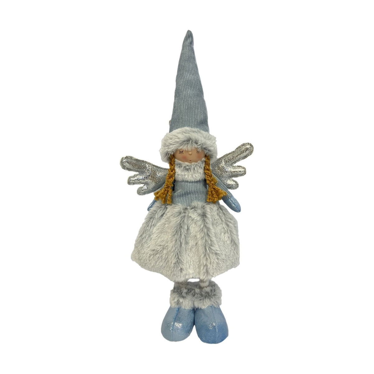 Fabric Standing Angel Figurine 45.5cm - Light Blue & Silver