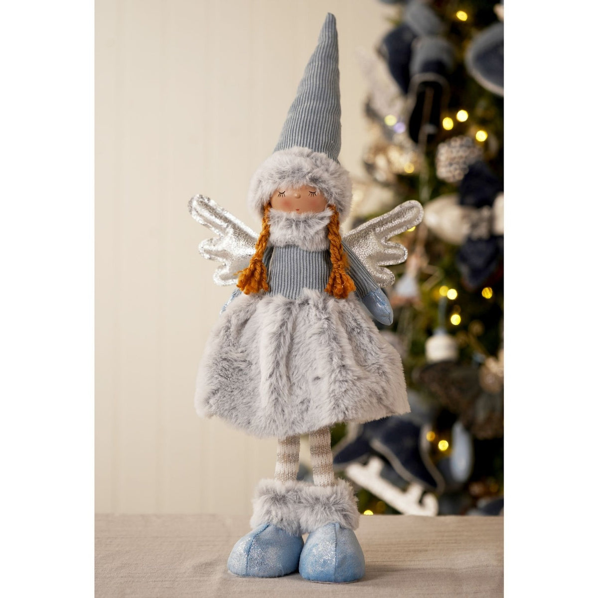 Fabric Standing Angel Figurine 45.5cm - Light Blue & Silver