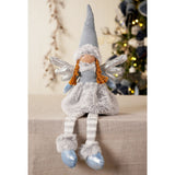 Sitting Angel Fabric Figurine 52cm - Light Blue & Silver