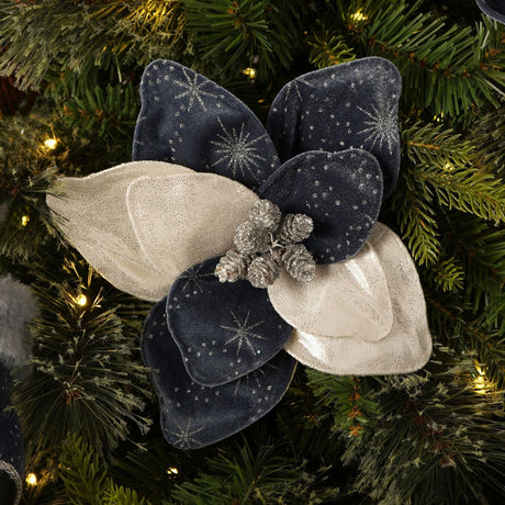 Parrowyn Glitter Flower Pick Faux Plant 37cm - Blue & White