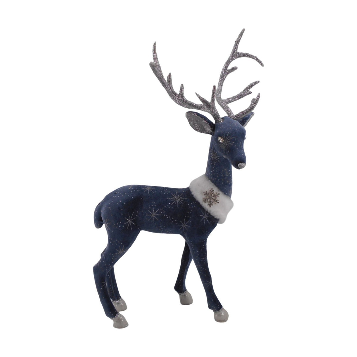 Snowflake Deer Figurine with Faux Fur Scarf 57cm - Blue & White