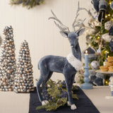 Snowflake Deer Figurine with Faux Fur Scarf 57cm - Blue & White