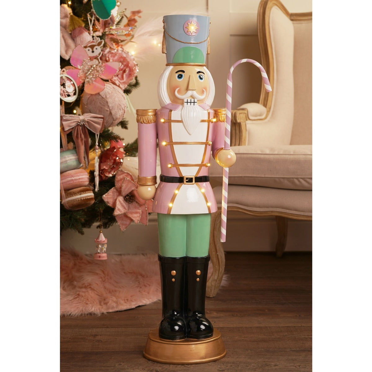 Giant Nutcracker Resin Figurine with LED Lights 88cm - Pink