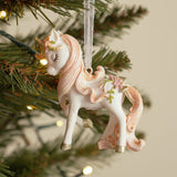 Prancing Unicorn Hanging Resin Ornament Figurine - White & Pink