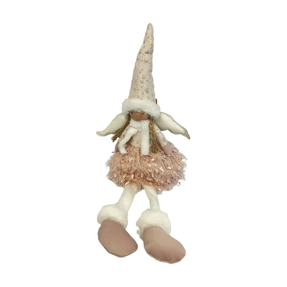 Christmas Fabric Sitting Angel Figurine 52cm - Pink & White
