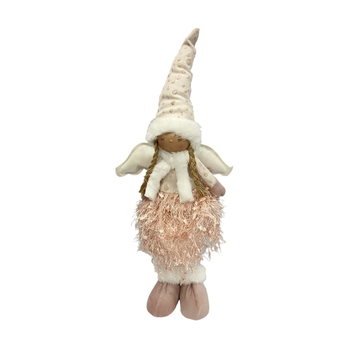 Christmas Standing Angel Fabric Figurine 45cm - Pink & White