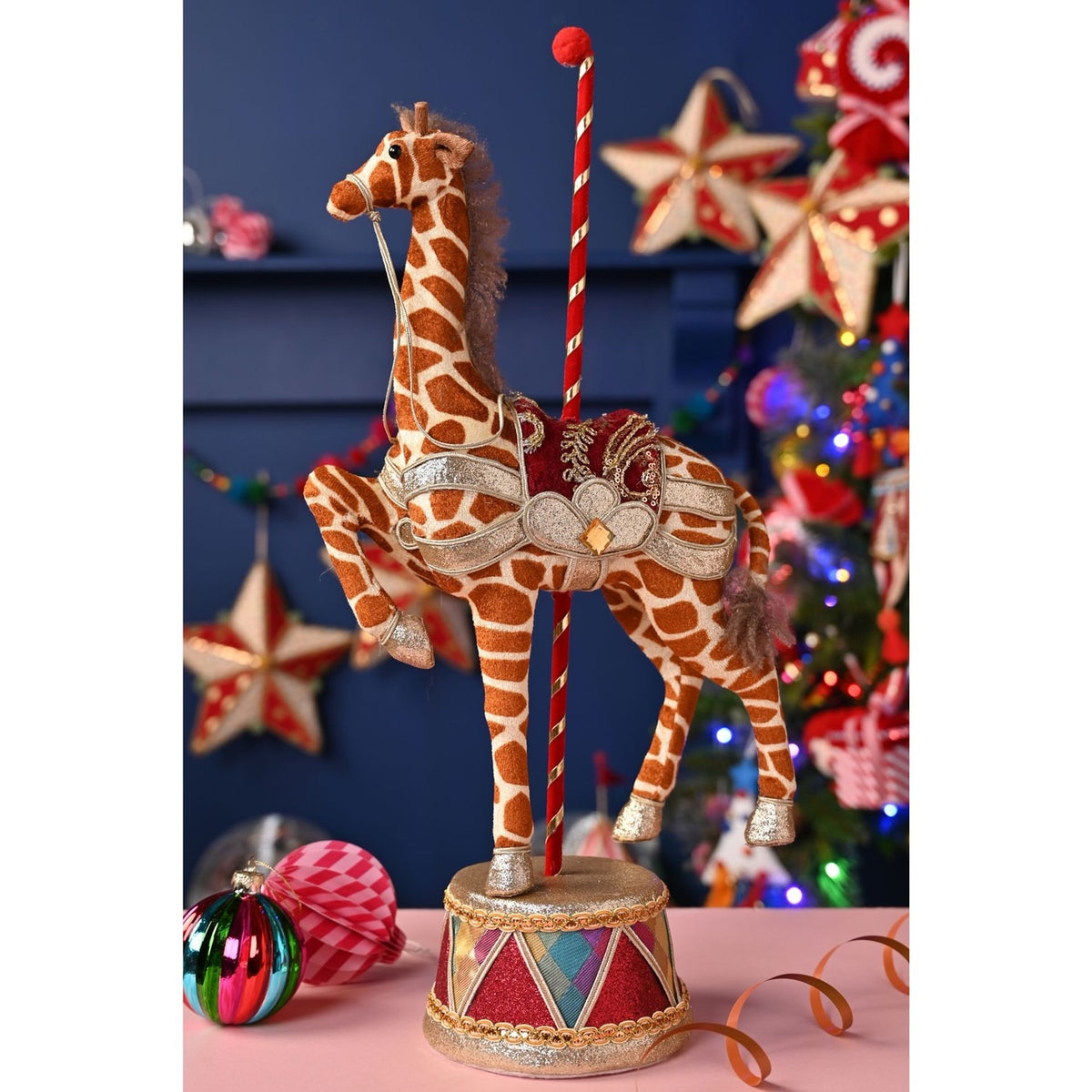 Fabric Carousel Giraffe Decoration 27.2cm x 15.3cm x 59cm - Brown