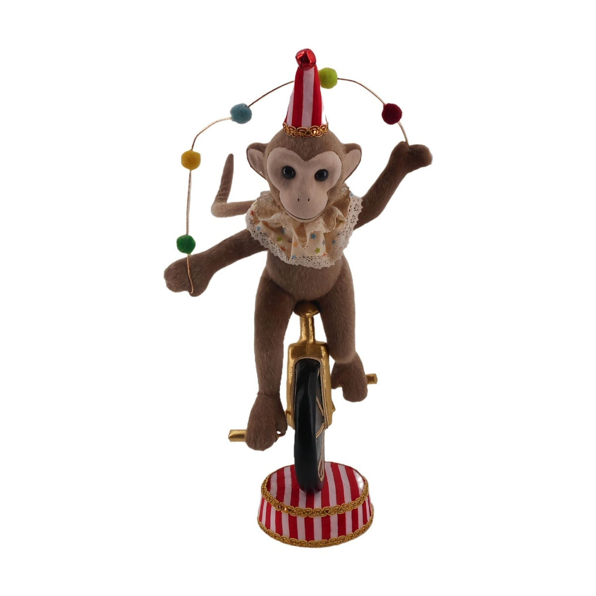 Fabric Monkey on Unicycle Decoration 28cm x 22cm x 56cm - Brown