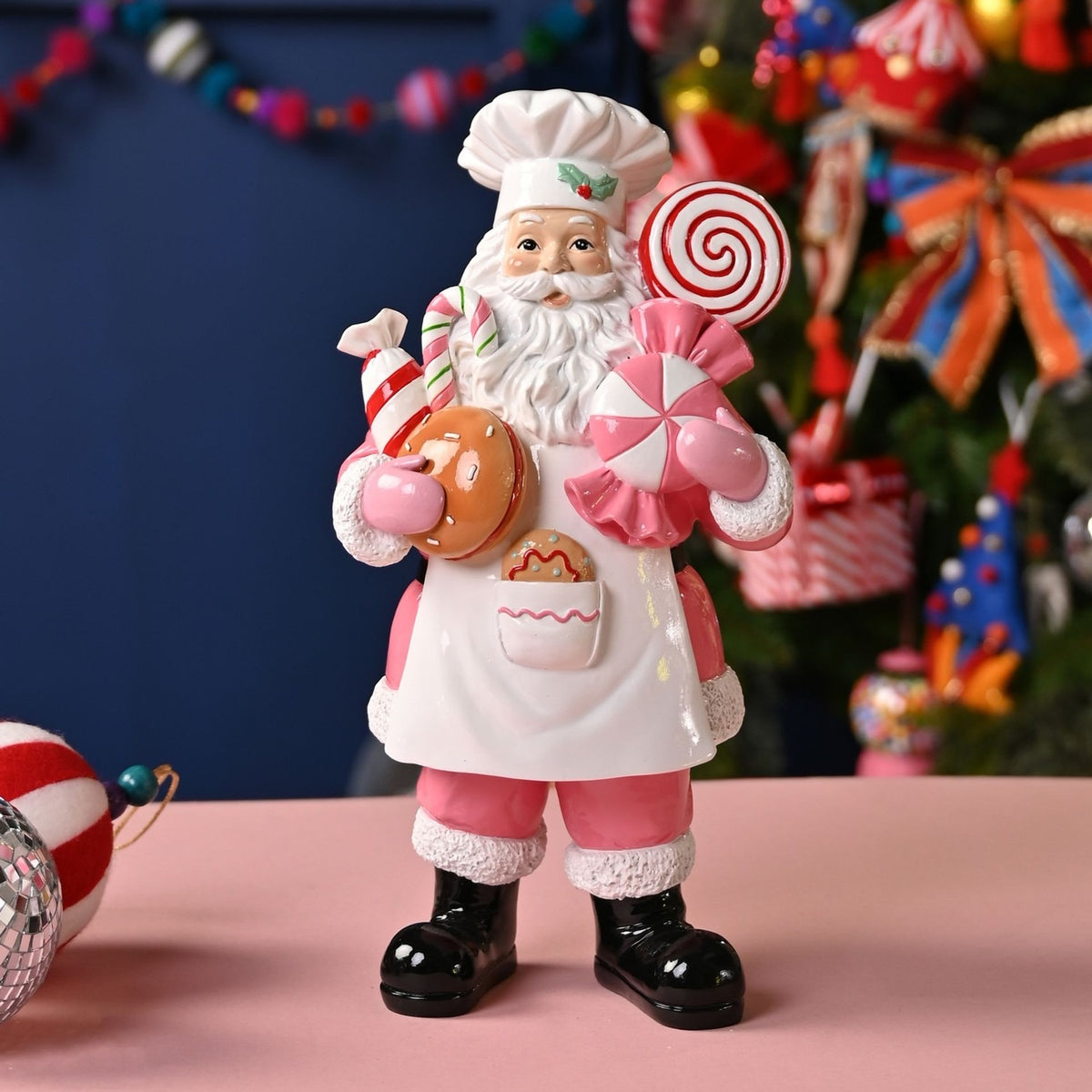 Father Christmas Baker Resin Ornament 29.7cm - Pink & White