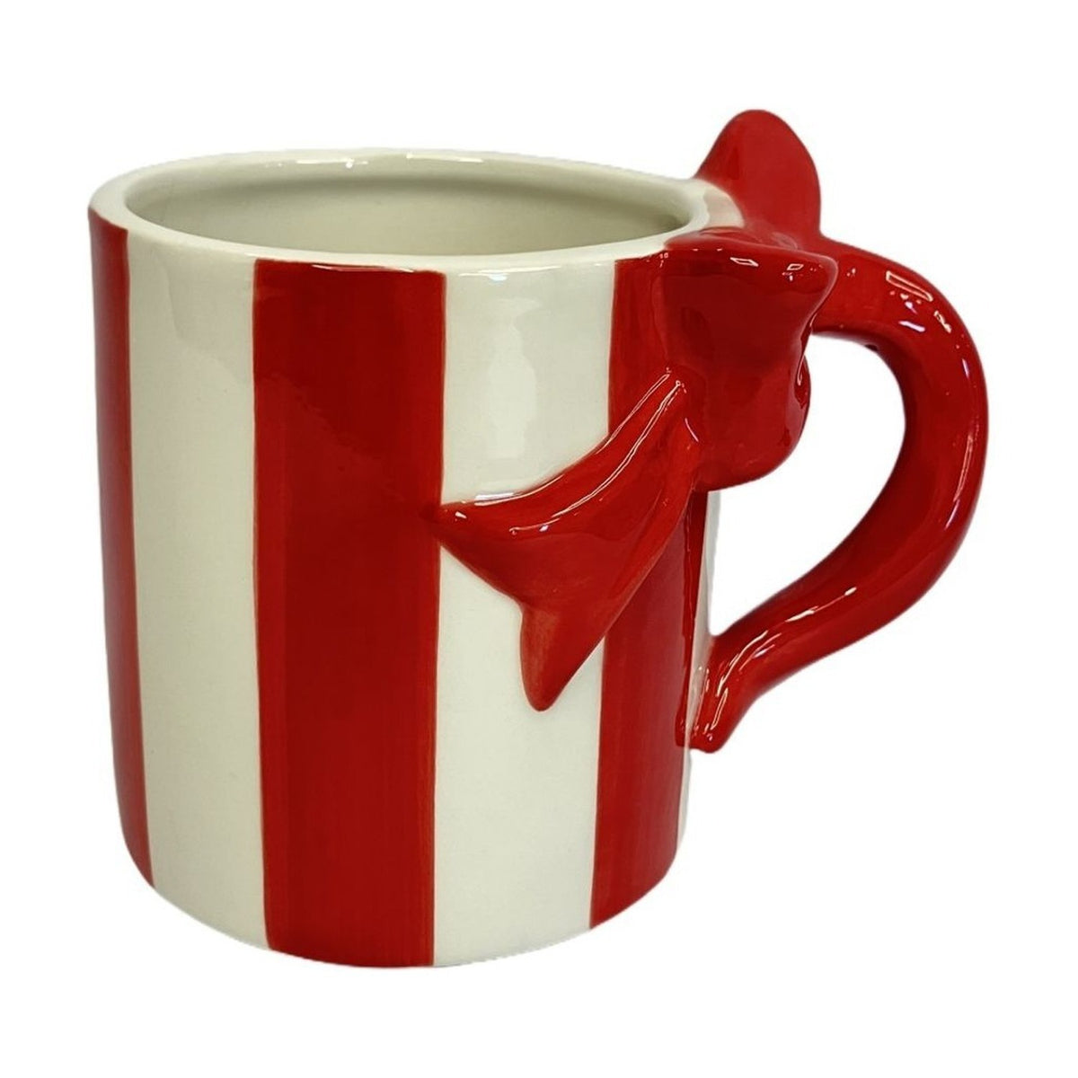 Christmas Candy Striped Ceramic Mug with Bow - Red & White